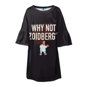 Детское платье 3D с принтом Why not Zoidberg? в Петрозаводске, 100% полиэстер | прямой силуэт, чуть расширенный к низу. Круглая горловина, на рукавах — воланы | bender | fry | futurama | planet express | zoidberg | бендер | гипножаба | зойдберг | лила | фрай | футурама