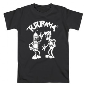Мужская футболка хлопок с принтом Futurama - Cartoon в Петрозаводске, 100% хлопок | прямой крой, круглый вырез горловины, длина до линии бедер, слегка спущенное плечо. | bender | fry | futurama | planet express | бендер | зойдберг | лила | фрай | футурама