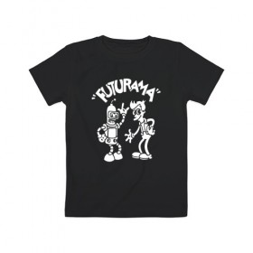 Детская футболка хлопок с принтом Futurama - Cartoon в Петрозаводске, 100% хлопок | круглый вырез горловины, полуприлегающий силуэт, длина до линии бедер | Тематика изображения на принте: bender | fry | futurama | planet express | бендер | зойдберг | лила | фрай | футурама
