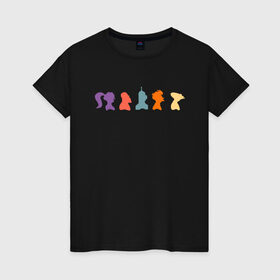 Женская футболка хлопок с принтом Futurama characters в Петрозаводске, 100% хлопок | прямой крой, круглый вырез горловины, длина до линии бедер, слегка спущенное плечо | bender | fry | futurama | planet express | бендер | гипножаба | зойдберг | лила | фрай | футурама