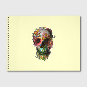 Альбом для рисования с принтом Цветочный Череп в Петрозаводске, 100% бумага
 | матовая бумага, плотность 200 мг. | bone | bones | flower | flowers | skeleton | skeletons | skull | skulls | кости | кость | скелет | скелеты | цветок | цветочки | цветочный | цветы | череп | черепа | черепок