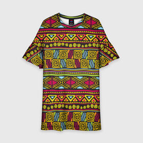 Детское платье 3D с принтом Этнический орнамент в Петрозаводске, 100% полиэстер | прямой силуэт, чуть расширенный к низу. Круглая горловина, на рукавах — воланы | африка | геометрия | индия | орнамент | узор | этно