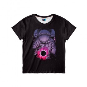 Детская футболка 3D с принтом Карманная вселенная в Петрозаводске, 100% гипоаллергенный полиэфир | прямой крой, круглый вырез горловины, длина до линии бедер, чуть спущенное плечо, ткань немного тянется | астронавт | вселенная | галактика | звезда | космонавт | космос | свет | скафандр | солнце | стекло | тени | черная дыра
