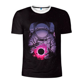 Мужская футболка 3D спортивная с принтом Карманная вселенная в Петрозаводске, 100% полиэстер с улучшенными характеристиками | приталенный силуэт, круглая горловина, широкие плечи, сужается к линии бедра | астронавт | вселенная | галактика | звезда | космонавт | космос | свет | скафандр | солнце | стекло | тени | черная дыра