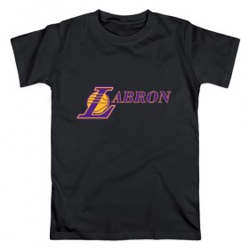 Мужская футболка хлопок с принтом Lakers - Lebron в Петрозаводске, 100% хлопок | прямой крой, круглый вырез горловины, длина до линии бедер, слегка спущенное плечо. | 