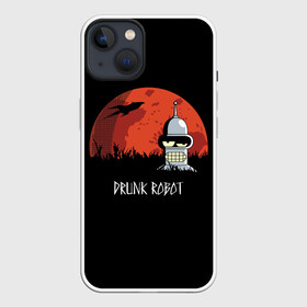 Чехол для iPhone 13 с принтом Drunk Robot в Петрозаводске,  |  | all | bender | doctor | futurama | humans | kill | mult | robot | simpsons | space | trust | zoidberg | бендер | зойдберг | космос | мульт | мультик | мультфильм | робот | симпсоны | футурама