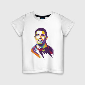 Детская футболка хлопок с принтом Cristiano Ronaldo в Петрозаводске, 100% хлопок | круглый вырез горловины, полуприлегающий силуэт, длина до линии бедер | 