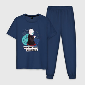 Мужская пижама хлопок с принтом Панк Будда в Петрозаводске, 100% хлопок | брюки и футболка прямого кроя, без карманов, на брюках мягкая резинка на поясе и по низу штанин
 | Тематика изображения на принте: 