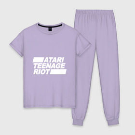 Женская пижама хлопок с принтом Atari Teenage Riot (White) в Петрозаводске, 100% хлопок | брюки и футболка прямого кроя, без карманов, на брюках мягкая резинка на поясе и по низу штанин | Тематика изображения на принте: atari | atr | digital | hardcore | music | punk | rave | riot | rock | teenage | музыка | панк | рок