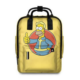 Женский рюкзак 3D с принтом Homer Fallout в Петрозаводске, 100% полиэстер | лямки с регулируемой длиной, сверху ручки, чтобы рюкзак нести как сумку. Основное отделение закрывается на молнию, как и внешний карман. Внутри два дополнительных кармана, один из которых закрывается на молнию. По бокам два дополнительных кармашка, куда поместится маленькая бутылочка
 | bart | comedy | familt | homer | lisa | maggie | marge | mult | series | simpson | simpsons | springfield | барт | гомер | комедия | лиза | мардж | мэгги | прикол | приколы | семья | сериал | симпсон | симпсоны | спрингфилд