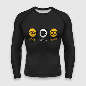 Мужской рашгард 3D с принтом Code Coffee Repeat в Петрозаводске,  |  | admin | administrator | calm | code | coder | coding | engineer | job | keep | programmer | администратор | айти | инженер | код | кодинг | программа | программист | профессия | сисадмин