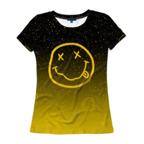 Женская футболка 3D с принтом NIRVANA SPACE в Петрозаводске, 100% полиэфир ( синтетическое хлопкоподобное полотно) | прямой крой, круглый вырез горловины, длина до линии бедер | music | nirvana | rock | группа | курт кобейн | музыка | нирвана | рок