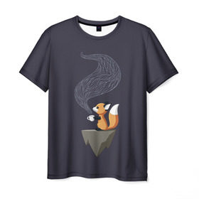 Мужская футболка 3D с принтом Coffee Fox в Петрозаводске, 100% полиэфир | прямой крой, круглый вырез горловины, длина до линии бедер | Тематика изображения на принте: coffee | cute | fox | foxes | ginger | tail | забавная | кофе | кофеёк | кофеёчек | лис | лиса | лисица | лисицы | лисичка | лисички | лисы | милая | рыжая | рыжие | смешная | фыр | хвост | хвосты
