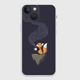 Чехол для iPhone 13 mini с принтом Coffee Fox в Петрозаводске,  |  | Тематика изображения на принте: coffee | cute | fox | foxes | ginger | tail | забавная | кофе | кофеёк | кофеёчек | лис | лиса | лисица | лисицы | лисичка | лисички | лисы | милая | рыжая | рыжие | смешная | фыр | хвост | хвосты