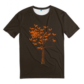 Мужская футболка 3D с принтом Дерево Лисиц в Петрозаводске, 100% полиэфир | прямой крой, круглый вырез горловины, длина до линии бедер | cute | fox | foxes | ginger | tail | tree | trees | дерево | деревья | забавная | лис | лиса | лисица | лисицы | лисичка | лисички | лисы | милая | рыжая | рыжие | смешная | фыр | хвост | хвосты