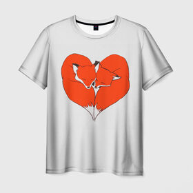 Мужская футболка 3D с принтом Fox Love в Петрозаводске, 100% полиэфир | прямой крой, круглый вырез горловины, длина до линии бедер | cute | fox | foxes | ginger | heart | love | tail | забавная | лис | лиса | лисица | лисицы | лисичка | лисички | лисы | любовь | милая | рыжая | рыжие | сердечко | смешная | фыр | хвост | хвосты