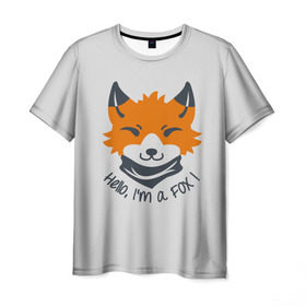 Мужская футболка 3D с принтом Hello Fox в Петрозаводске, 100% полиэфир | прямой крой, круглый вырез горловины, длина до линии бедер | cute | fox | foxes | ginger | hello | tail | забавная | лис | лиса | лисица | лисицы | лисичка | лисички | лисы | милая | привет | рыжая | рыжие | смешная | фыр | хвост | хвосты