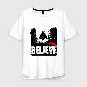 Мужская футболка хлопок Oversize с принтом Believe in Totoro в Петрозаводске, 100% хлопок | свободный крой, круглый ворот, “спинка” длиннее передней части | forest | friend | ghibli | japan | keeper | nature | neigbor | neighbour | totoro | анимация | аниме | гибли | дерево | друг | животные | лес | любовь | милый | мир | миядзаки | мульт | мультфильм | природа | сосед | тоторо | хранитель