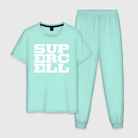 Мужская пижама хлопок с принтом SUPERCELL в Петрозаводске, 100% хлопок | брюки и футболка прямого кроя, без карманов, на брюках мягкая резинка на поясе и по низу штанин
 | supercell | игра | клеш | клэш | суперселл
