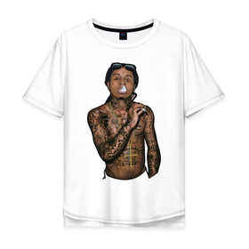 Мужская футболка хлопок Oversize с принтом Lil Wayne в Петрозаводске, 100% хлопок | свободный крой, круглый ворот, “спинка” длиннее передней части | Тематика изображения на принте: hip hop | крест | музыка | наколки | очки | тёмный | хип хоп