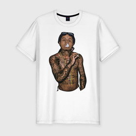 Мужская футболка хлопок Slim с принтом Lil Wayne в Петрозаводске, 92% хлопок, 8% лайкра | приталенный силуэт, круглый вырез ворота, длина до линии бедра, короткий рукав | hip hop | крест | музыка | наколки | очки | тёмный | хип хоп