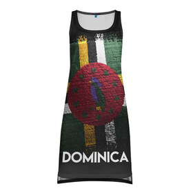 Платье-майка 3D с принтом DOMINICA(Доминика) в Петрозаводске, 100% полиэстер | полуприлегающий силуэт, широкие бретели, круглый вырез горловины, удлиненный подол сзади. | dominica | urban | город | доминика | мир | путешествие | символика | страны | флаг