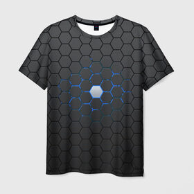 Мужская футболка 3D с принтом Гексагон в Петрозаводске, 100% полиэфир | прямой крой, круглый вырез горловины, длина до линии бедер | hexagon | metal | pattern | steel | гексагон | метал | паттерн | сталь | текстуры | шестиугольник