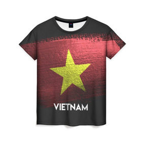 Женская футболка 3D с принтом VIETNAM(Вьетнам) в Петрозаводске, 100% полиэфир ( синтетическое хлопкоподобное полотно) | прямой крой, круглый вырез горловины, длина до линии бедер | urban | vietnam | город | мир | путешествие | символика | страны | флаг