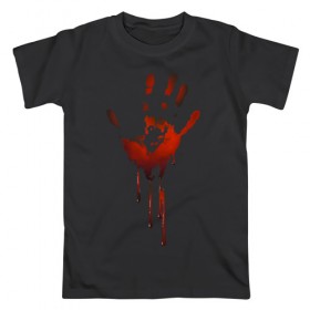 Мужская футболка хлопок с принтом Отпечаток руки в Петрозаводске, 100% хлопок | прямой крой, круглый вырез горловины, длина до линии бедер, слегка спущенное плечо. | halloween | костюм на хэллоуин | кровавая рука | кровавый отпечаток | кровь | рисунок кровью | футболка для хэллоуина | хэллоуин