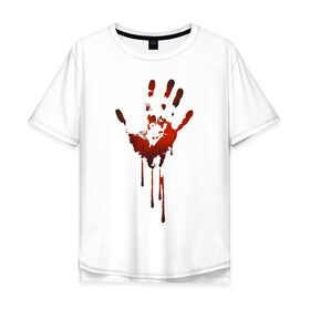 Мужская футболка хлопок Oversize с принтом Отпечаток руки в Петрозаводске, 100% хлопок | свободный крой, круглый ворот, “спинка” длиннее передней части | halloween | костюм на хэллоуин | кровавая рука | кровавый отпечаток | кровь | рисунок кровью | футболка для хэллоуина | хэллоуин