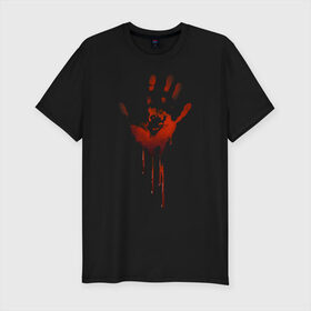 Мужская футболка хлопок Slim с принтом Отпечаток руки в Петрозаводске, 92% хлопок, 8% лайкра | приталенный силуэт, круглый вырез ворота, длина до линии бедра, короткий рукав | Тематика изображения на принте: halloween | костюм на хэллоуин | кровавая рука | кровавый отпечаток | кровь | рисунок кровью | футболка для хэллоуина | хэллоуин