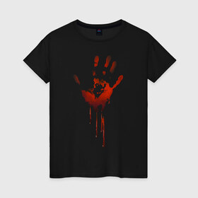 Женская футболка хлопок с принтом Отпечаток руки в Петрозаводске, 100% хлопок | прямой крой, круглый вырез горловины, длина до линии бедер, слегка спущенное плечо | halloween | костюм на хэллоуин | кровавая рука | кровавый отпечаток | кровь | рисунок кровью | футболка для хэллоуина | хэллоуин