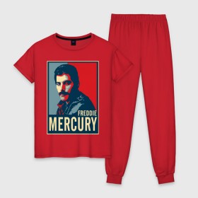 Женская пижама хлопок с принтом Freddie Mercury в Петрозаводске, 100% хлопок | брюки и футболка прямого кроя, без карманов, на брюках мягкая резинка на поясе и по низу штанин | freddie mercury | queen | фредди меркьюри