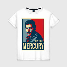 Женская футболка хлопок с принтом Freddie Mercury в Петрозаводске, 100% хлопок | прямой крой, круглый вырез горловины, длина до линии бедер, слегка спущенное плечо | freddie mercury | queen | фредди меркьюри