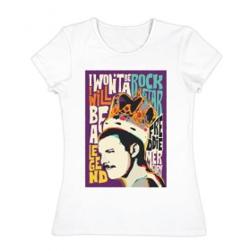 Женская футболка хлопок с принтом Queen в Петрозаводске, 100% хлопок | прямой крой, круглый вырез горловины, длина до линии бедер, слегка спущенное плечо | freddie mercury | queen | фредди меркьюри