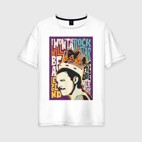 Женская футболка хлопок Oversize с принтом Queen в Петрозаводске, 100% хлопок | свободный крой, круглый ворот, спущенный рукав, длина до линии бедер
 | freddie mercury | queen | фредди меркьюри