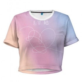 Женская футболка 3D укороченная с принтом BTS в Петрозаводске, 100% полиэстер | круглая горловина, длина футболки до линии талии, рукава с отворотами | bts bangtan boys бантаны бтс