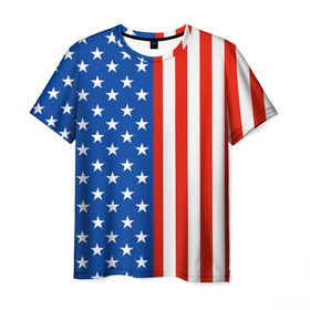 Мужская футболка 3D с принтом Американский Флаг в Петрозаводске, 100% полиэфир | прямой крой, круглый вырез горловины, длина до линии бедер | Тематика изображения на принте: америка | вашингтон | звезды | патриот | сша | трамп | триколор