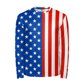 Мужской лонгслив 3D с принтом Американский Флаг в Петрозаводске, 100% полиэстер | длинные рукава, круглый вырез горловины, полуприлегающий силуэт | Тематика изображения на принте: америка | вашингтон | звезды | патриот | сша | трамп | триколор