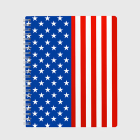 Тетрадь с принтом Американский Флаг в Петрозаводске, 100% бумага | 48 листов, плотность листов — 60 г/м2, плотность картонной обложки — 250 г/м2. Листы скреплены сбоку удобной пружинной спиралью. Уголки страниц и обложки скругленные. Цвет линий — светло-серый
 | америка | вашингтон | звезды | патриот | сша | трамп | триколор