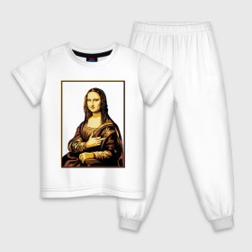 Детская пижама хлопок с принтом Fuck from Mona Lisa в Петрозаводске, 100% хлопок |  брюки и футболка прямого кроя, без карманов, на брюках мягкая резинка на поясе и по низу штанин
 | женщина | искусство | картина | лиза | мона | палец