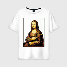 Женская футболка хлопок Oversize с принтом Fuck from Mona Lisa в Петрозаводске, 100% хлопок | свободный крой, круглый ворот, спущенный рукав, длина до линии бедер
 | женщина | искусство | картина | лиза | мона | палец