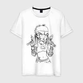 Мужская футболка хлопок с принтом Yo-landi (светлые) в Петрозаводске, 100% хлопок | прямой крой, круглый вырез горловины, длина до линии бедер, слегка спущенное плечо. | девушка | контур | линиями | нервана | пушки. пистолеты | смайл | хип хоп | юар