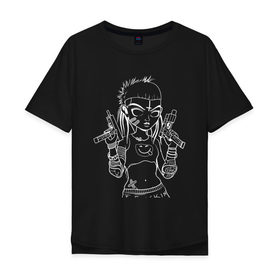Мужская футболка хлопок Oversize с принтом Yo-landi (тёмное) в Петрозаводске, 100% хлопок | свободный крой, круглый ворот, “спинка” длиннее передней части | девушка | контур | линиями | нервана | пушки. пистолеты | смайл | хип хоп | юар