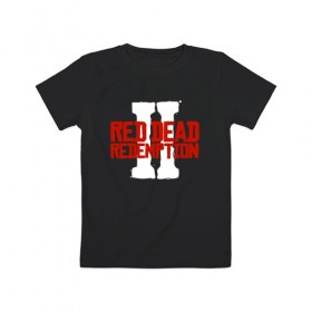 Детская футболка хлопок с принтом RDR2 в Петрозаводске, 100% хлопок | круглый вырез горловины, полуприлегающий силуэт, длина до линии бедер | gamer | gun | logo | play | player | rdr2 | red dead redemption 2 | rockstar | western | вестерн | ковбои | компьютерные игры 2019 | криминал | лого | рокстар