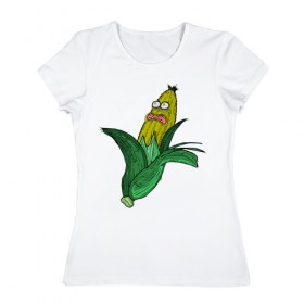 Женская футболка хлопок с принтом Живая кукуруза в Петрозаводске, 100% хлопок | прямой крой, круглый вырез горловины, длина до линии бедер, слегка спущенное плечо | живая кукуруза | кукуруза | монстр | початок