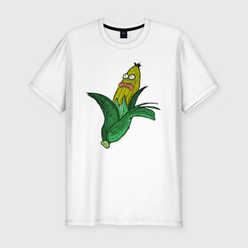 Мужская футболка хлопок Slim с принтом Живая кукуруза в Петрозаводске, 92% хлопок, 8% лайкра | приталенный силуэт, круглый вырез ворота, длина до линии бедра, короткий рукав | живая кукуруза | кукуруза | монстр | початок