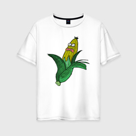 Женская футболка хлопок Oversize с принтом Живая кукуруза в Петрозаводске, 100% хлопок | свободный крой, круглый ворот, спущенный рукав, длина до линии бедер
 | живая кукуруза | кукуруза | монстр | початок