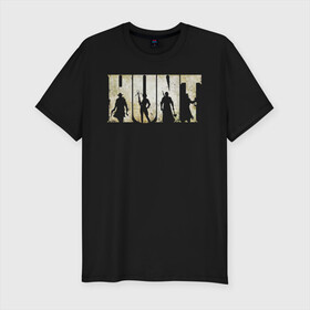 Мужская футболка хлопок Slim с принтом Hunt: Showdown Logo в Петрозаводске, 92% хлопок, 8% лайкра | приталенный силуэт, круглый вырез ворота, длина до линии бедра, короткий рукав | Тематика изображения на принте: horror | hunt horrors of the gilded age | hunt showdown | hunt showdown logo | hunt: showdown | охота | ужасы золотого века