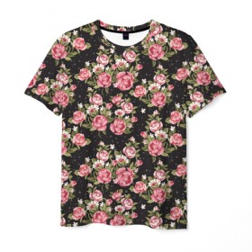 Мужская футболка 3D с принтом Брендовые Цветы в Петрозаводске, 100% полиэфир | прямой крой, круглый вырез горловины, длина до линии бедер | gucci | гучи | гуччи | розы | цветы | черный